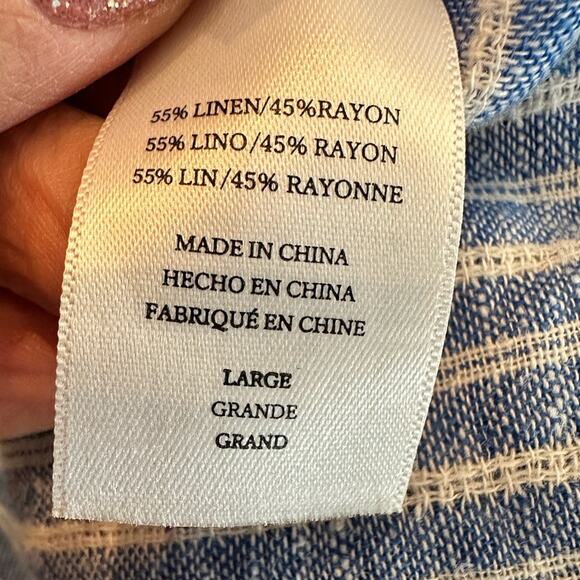 RAILS Sloane Linen Blue Azure Stripe Front Tie Top Shirt Size Large - Picture 9 of 9